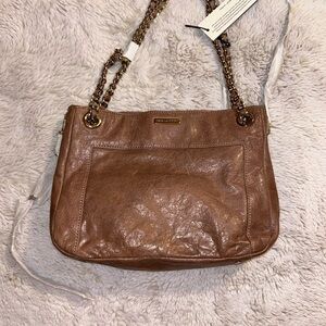 NWT Rebecca Minkoff Taupe Leather Shoulder Bag with Chain Straps